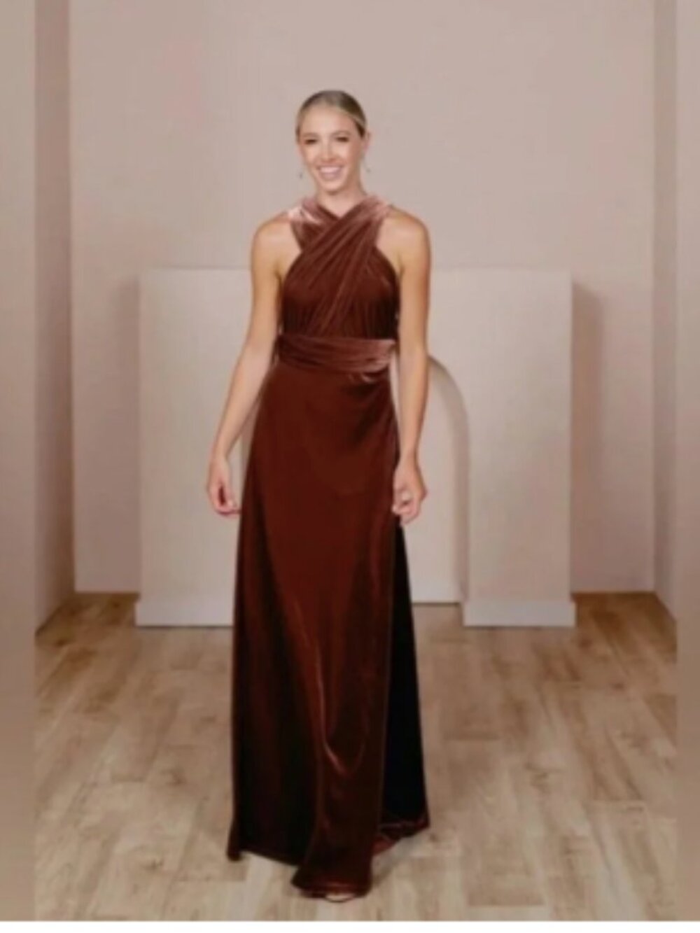 Revelry Velvet Micah Convertible Maxi Bridesmaid Dress Large Terracotta